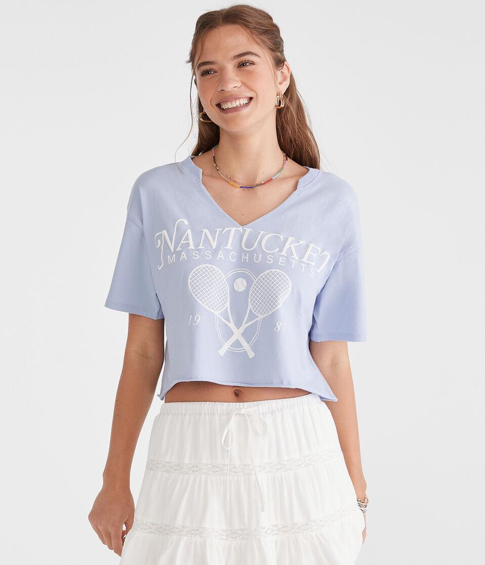 aéropostale Nantucket Tennis Notch-Neck Boyfriend Graphic Tee cascade coast
