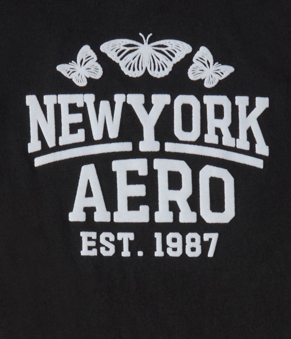 Aéropostale New York Aero Butterflies Flocked Graphic Tee Black Fox