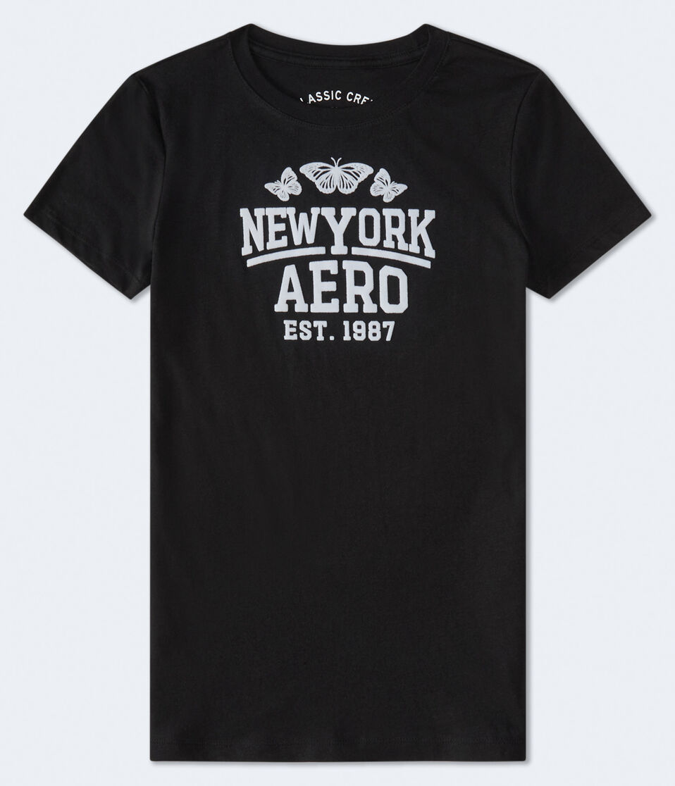 aéropostale New York Aero Butterflies Flocked Graphic Tee black fox