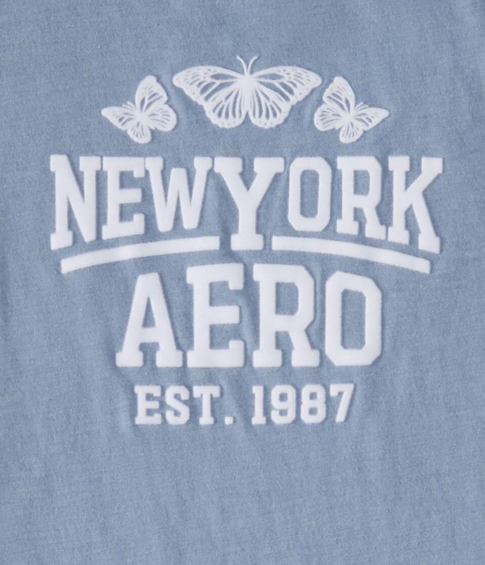 Aéropostale New York Aero Butterflies Flocked Graphic Tee Blue Wish