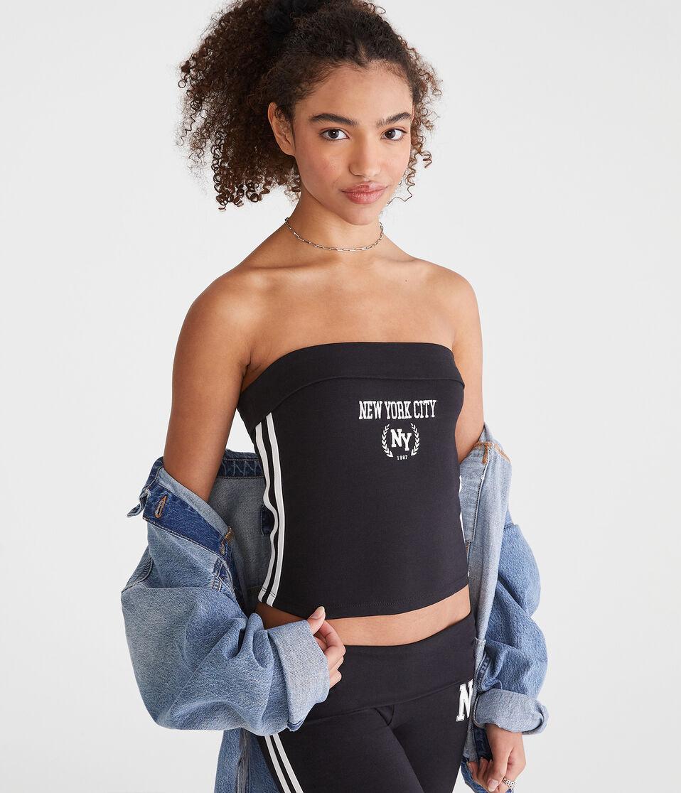 aéropostale New York City Fold-Over Graphic Tube Top black fox
