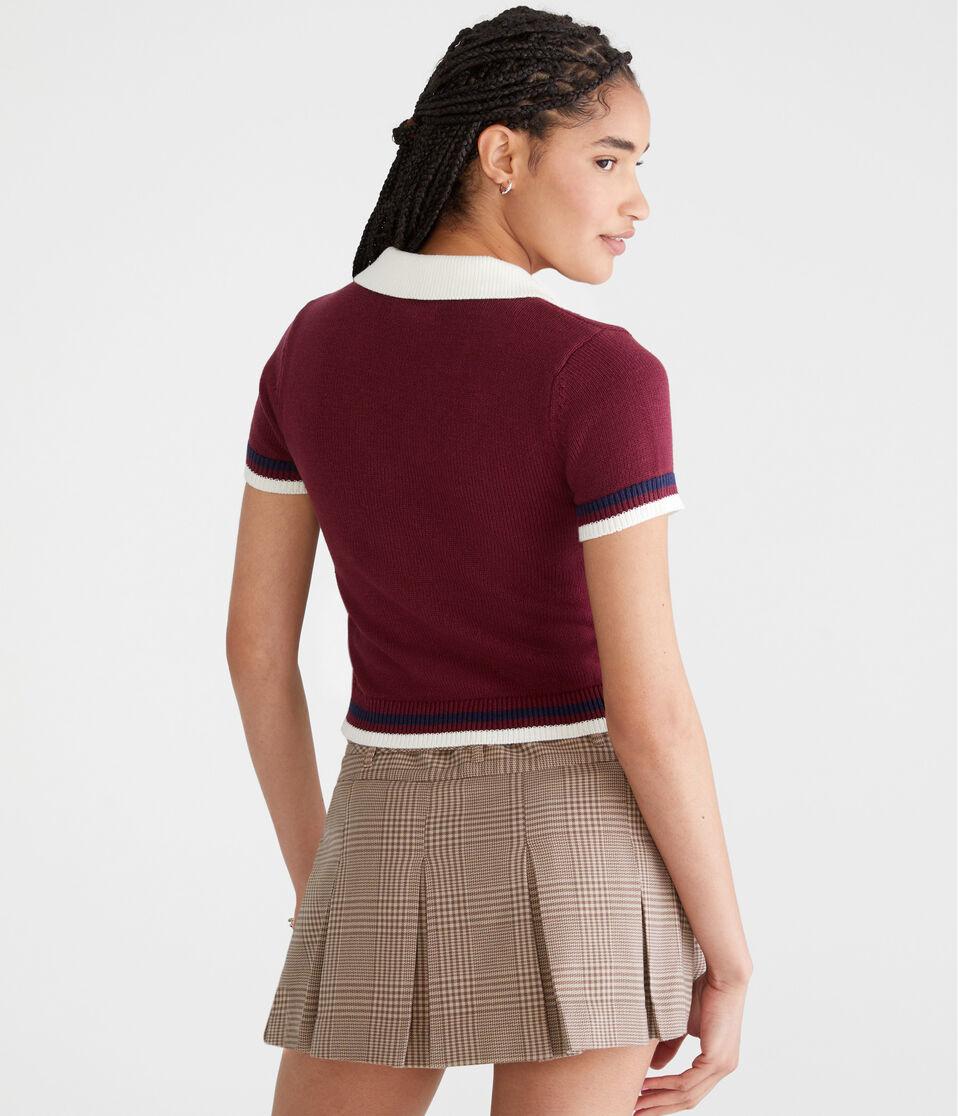 Aéropostale New York Cropped Graphic Sweater Polo Red Bark