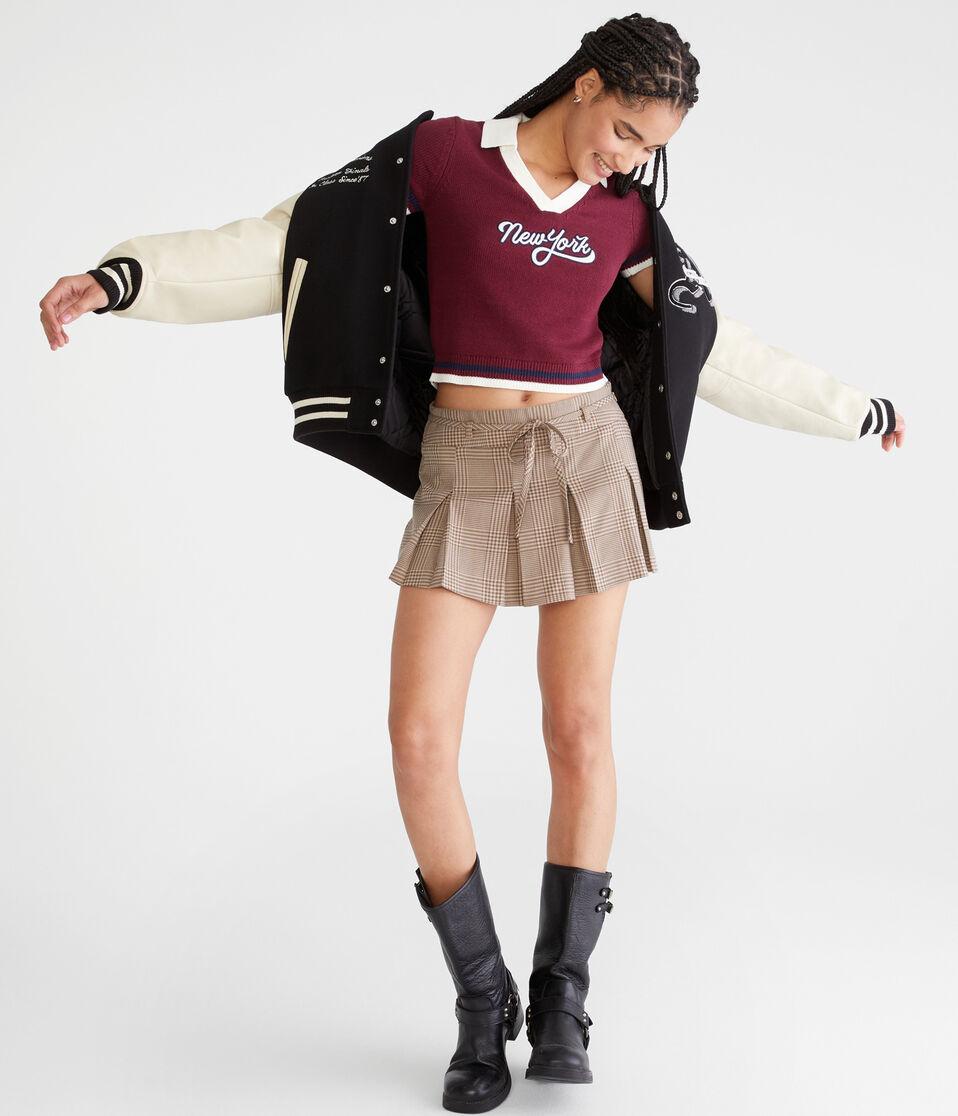 Aéropostale New York Cropped Graphic Sweater Polo Red Bark