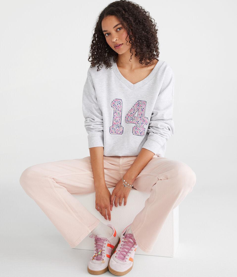 Aéropostale Number 14 V-Neck Sweatshirt Lightest Heather Grey