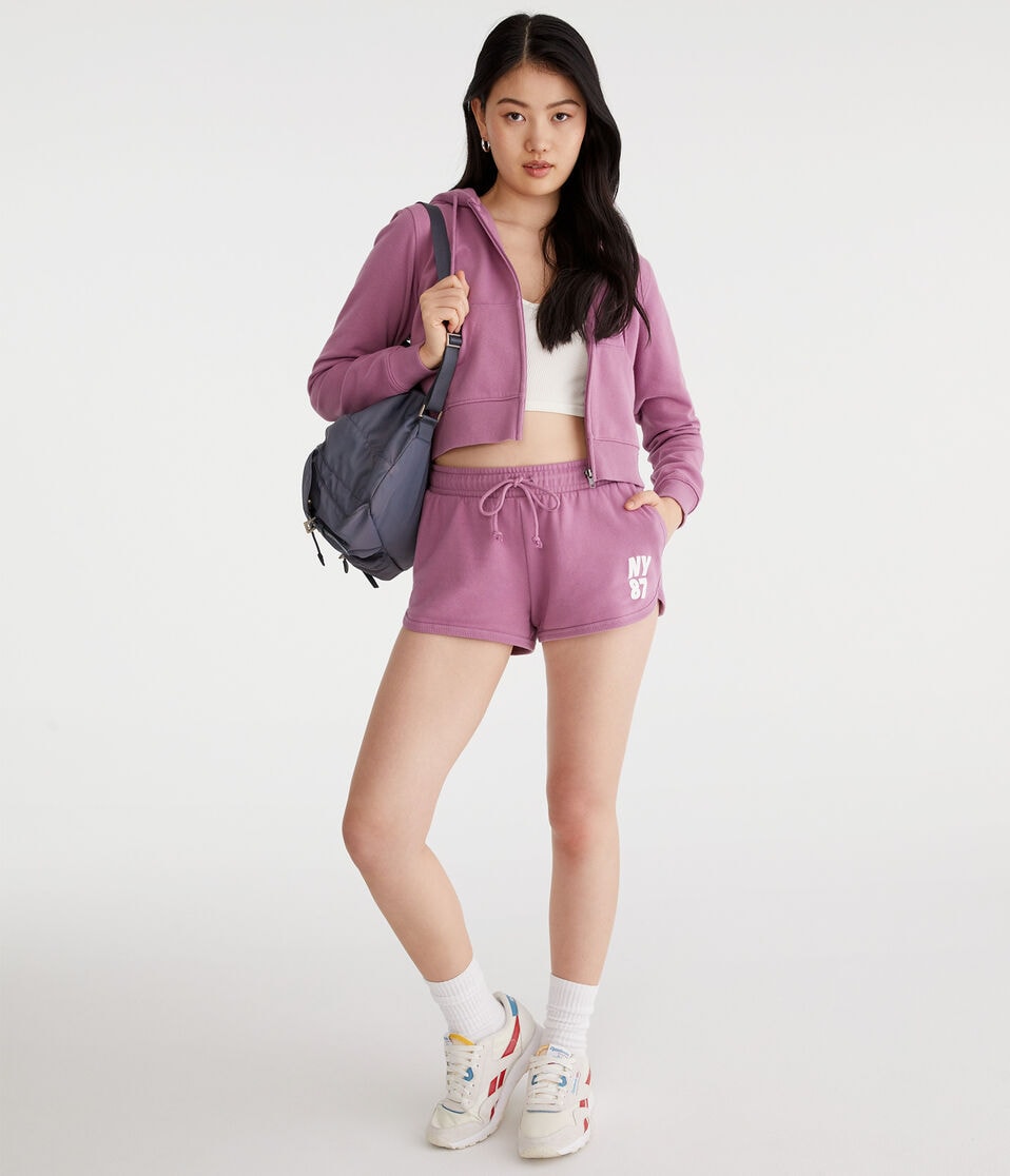 Aéropostale NY 87 High-Rise Dolphin Shorts Burgundy