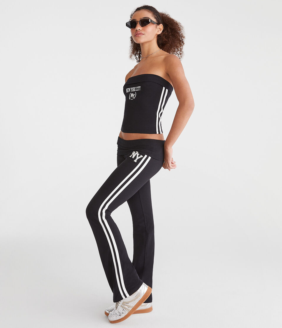 Aéropostale NY Mid-Rise Fold-Over Flare Leg Pants Black Fox