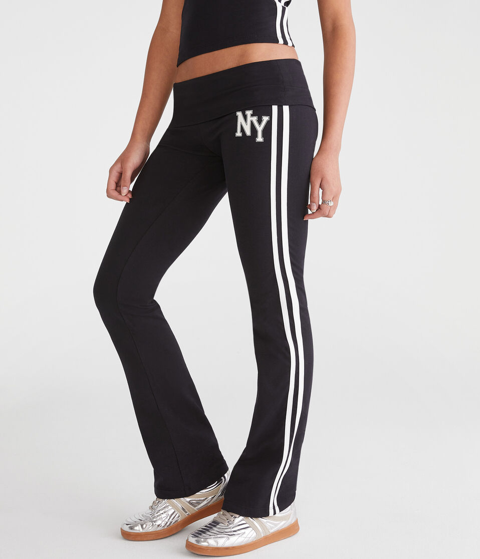 aéropostale NY Mid-Rise Fold-Over Flare Leg Pants black fox