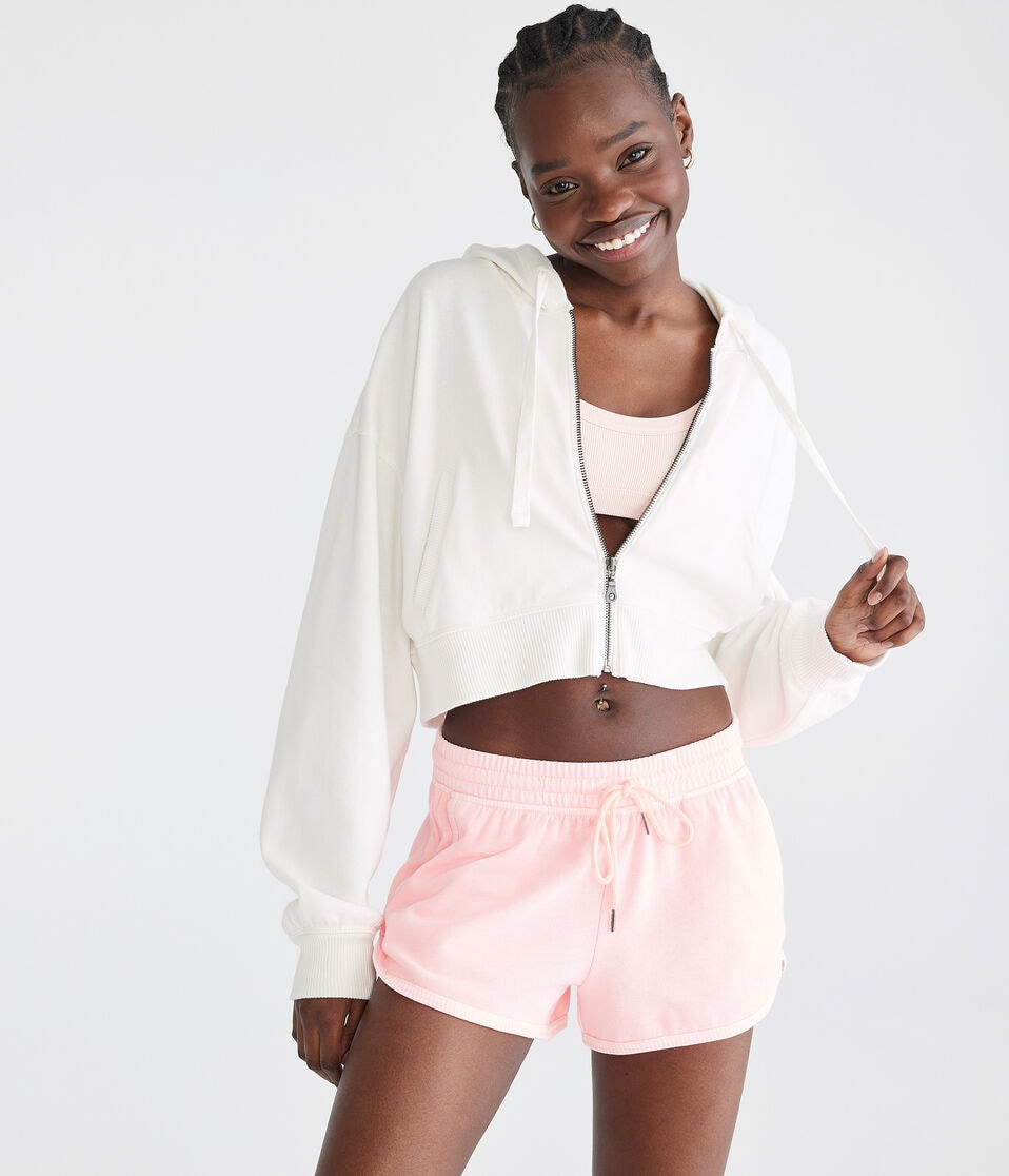 Aéropostale Oversized Cropped Full-Zip Hoodie Cream