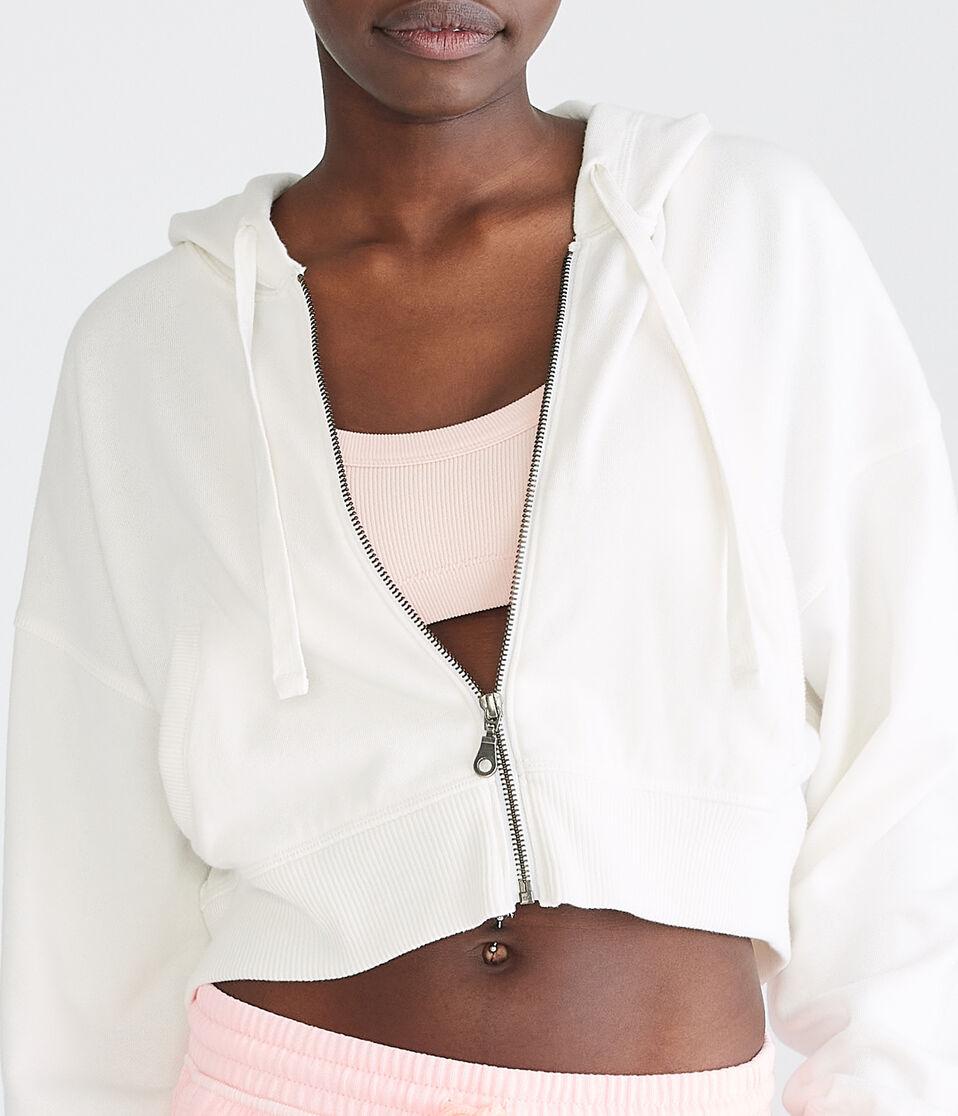 Aéropostale Oversized Cropped Full-Zip Hoodie Cream