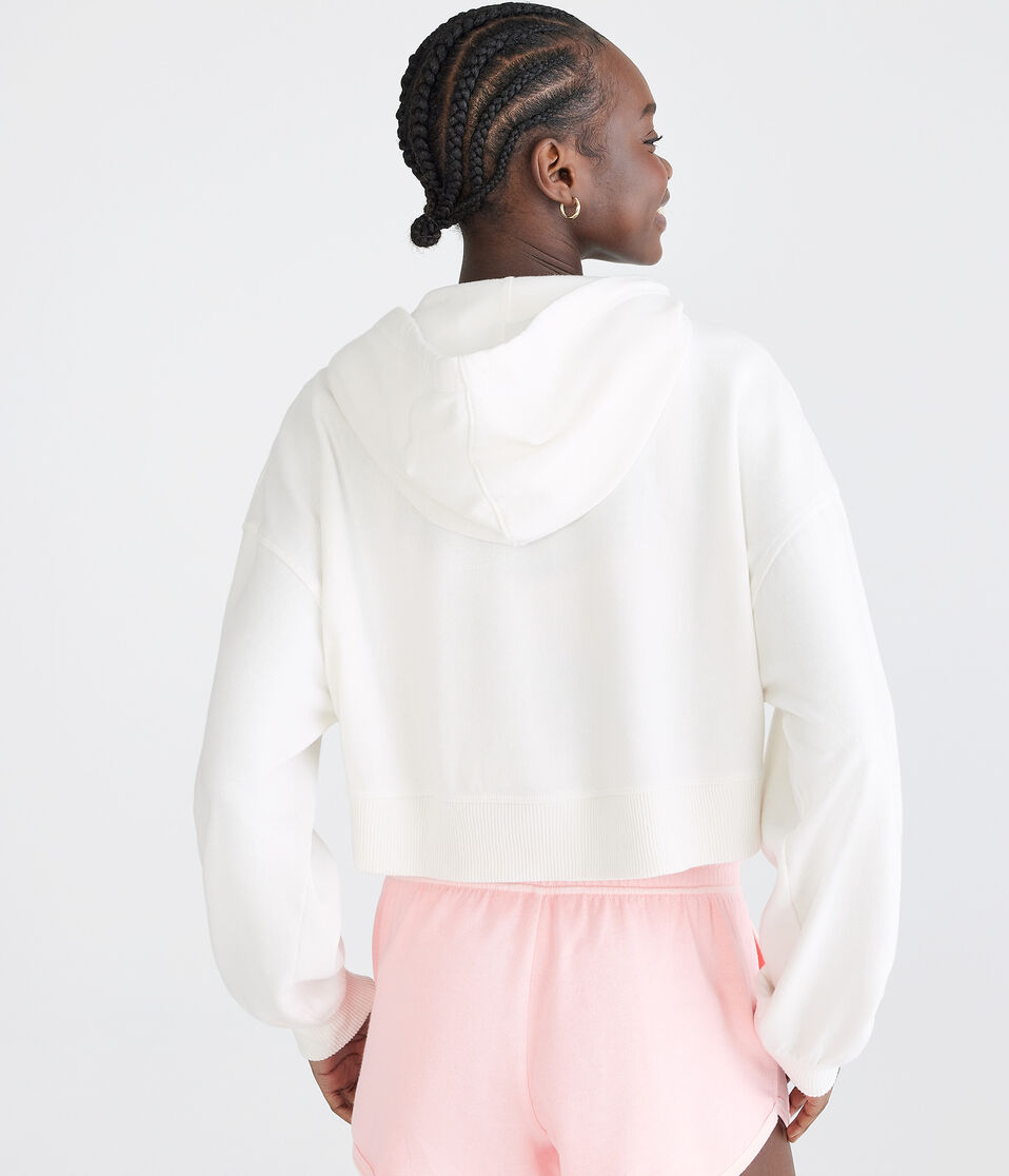 Aéropostale Oversized Cropped Full-Zip Hoodie Cream