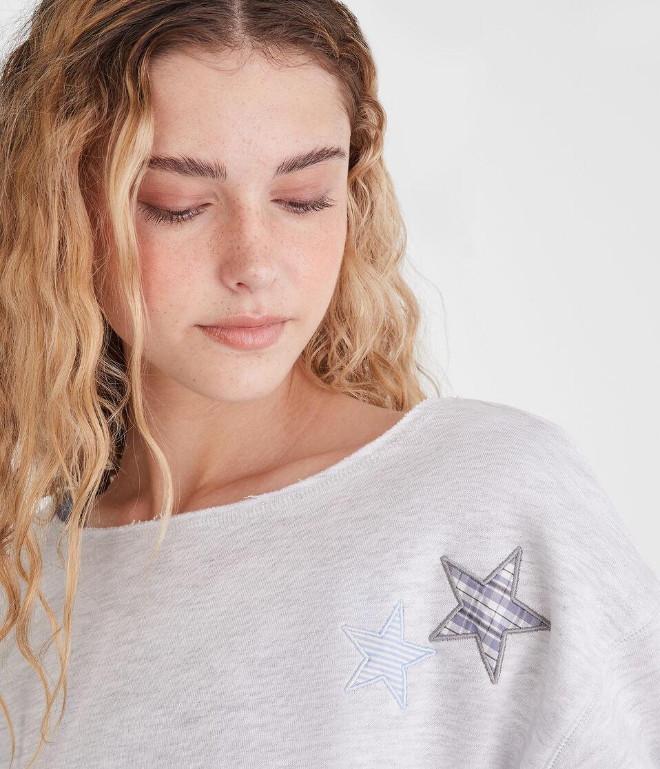Aéropostale Patterned Star Off-The-Shoulder Sweatshirt Lightest Heather Grey