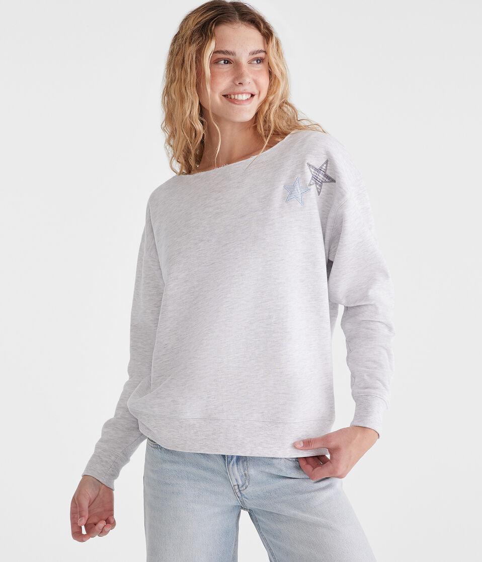 Aéropostale Patterned Star Off-The-Shoulder Sweatshirt Lightest Heather Grey