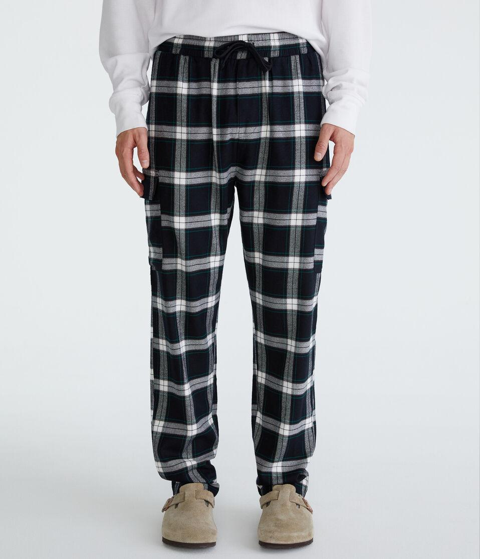 aéropostale Plaid Flannel Cargo Sleep Pants black fox
