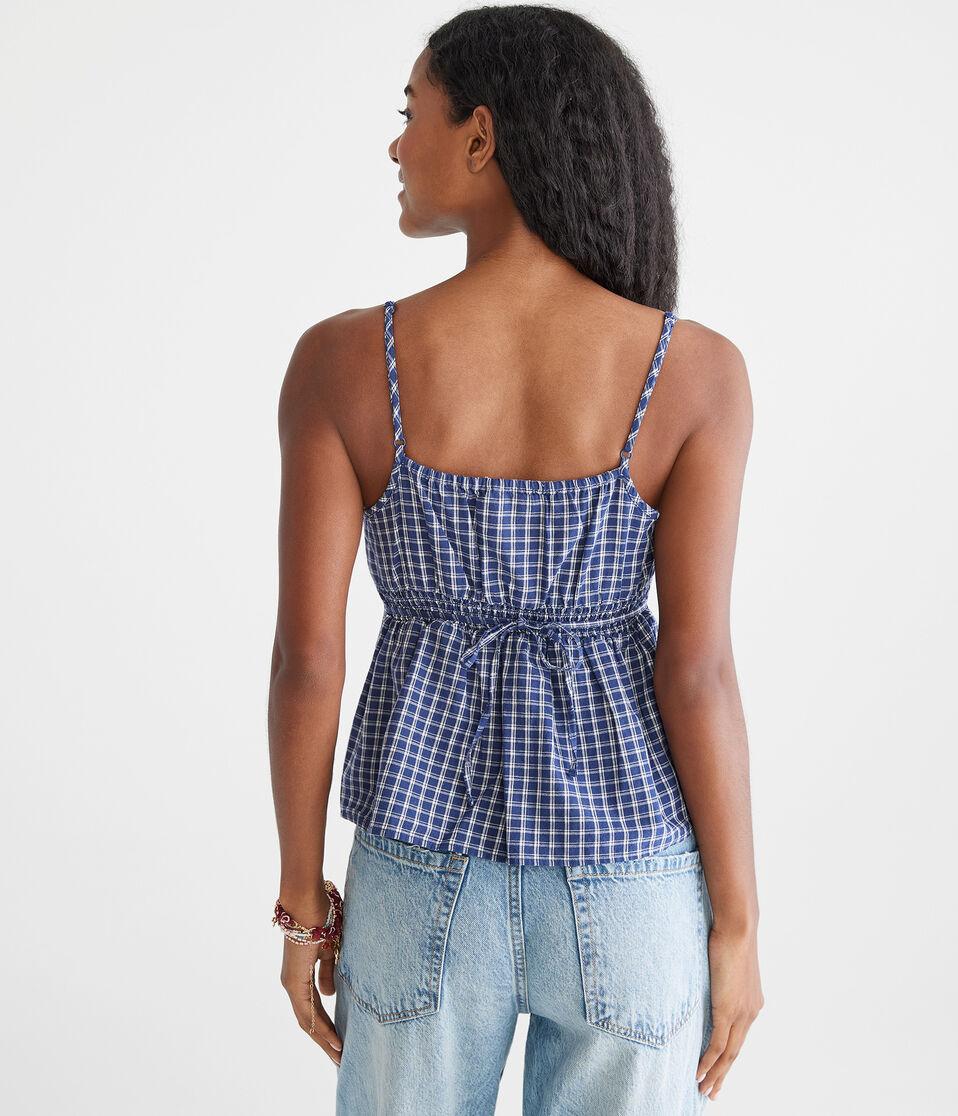 Aéropostale Plaid Scoop-Neck Babydoll Cami Pagoda Blue