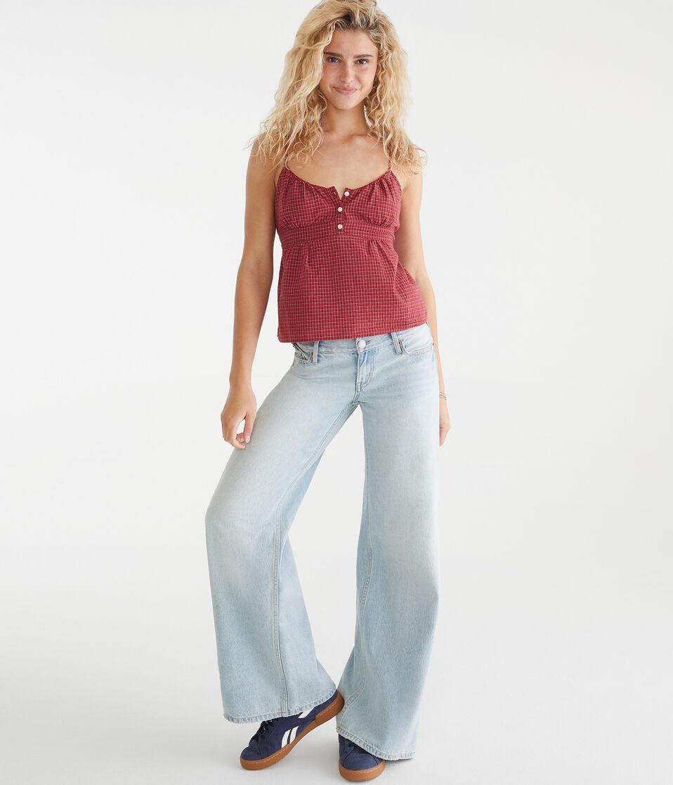 Aéropostale Plaid Scoop-Neck Babydoll Cami Roselle Red