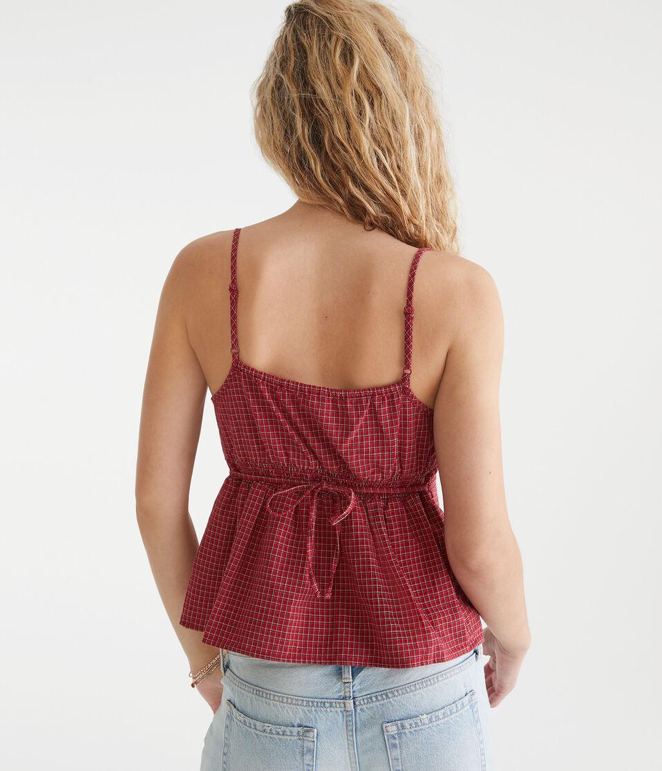 Aéropostale Plaid Scoop-Neck Babydoll Cami Roselle Red