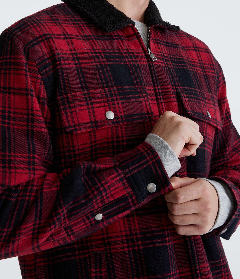 Aéropostale Plaid Sherpa-Lined Full-Zip Flannel Shacket Roselle Red