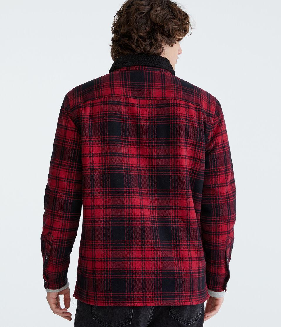 Aéropostale Plaid Sherpa-Lined Full-Zip Flannel Shacket Roselle Red