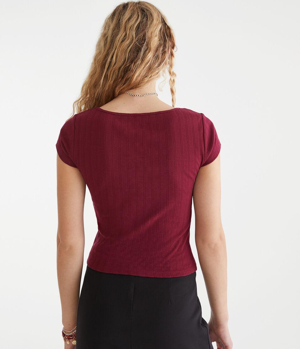 Aéropostale Pointelle Scoop-Neck Top Classic Auburn