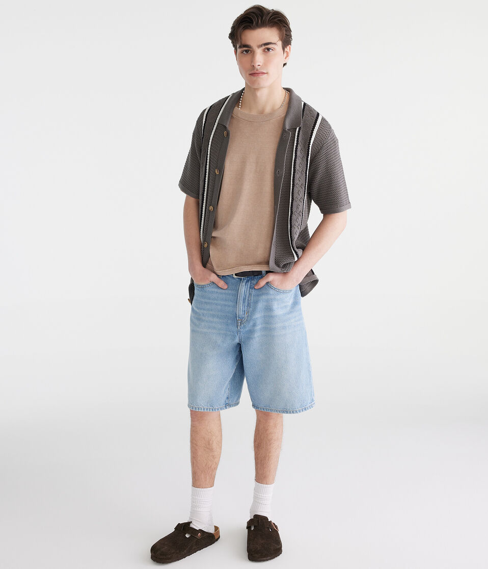 Aéropostale Pointelle Stripe Sweater Shirt Gunmetal