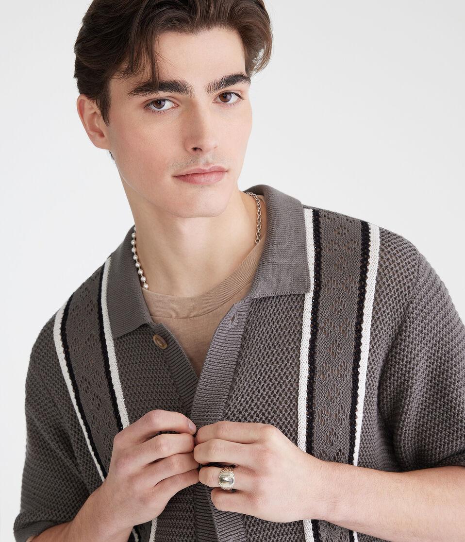 Aéropostale Pointelle Stripe Sweater Shirt Gunmetal