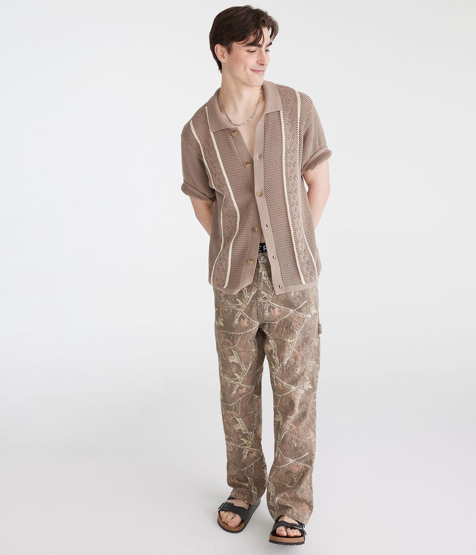 aéropostale Pointelle Stripe Sweater Shirt light brown