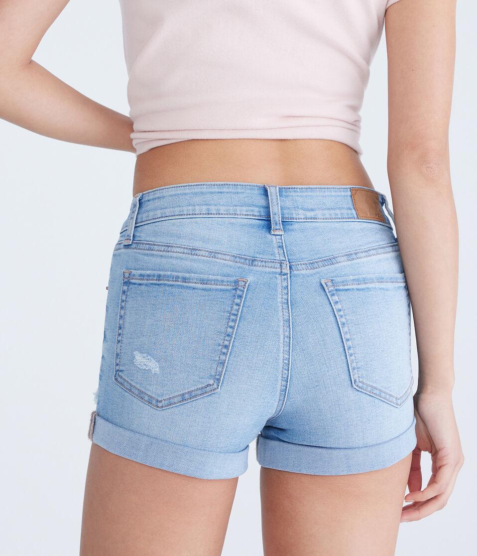 Aéropostale Premium Seriously Stretchy High-Rise Denim Midi Shorts Medium Wash