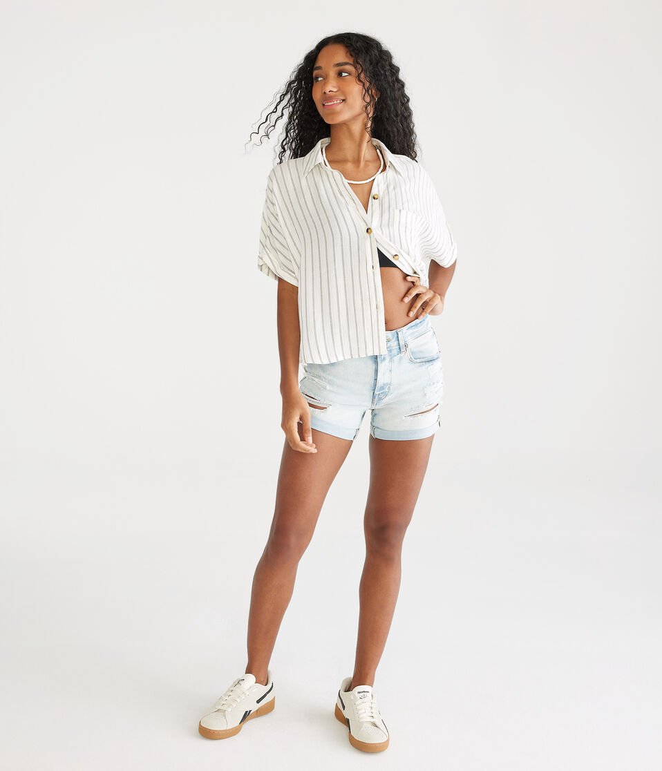 Aéropostale Premium Seriously Stretchy High-Rise Denim Midi Shorts Light Wash
