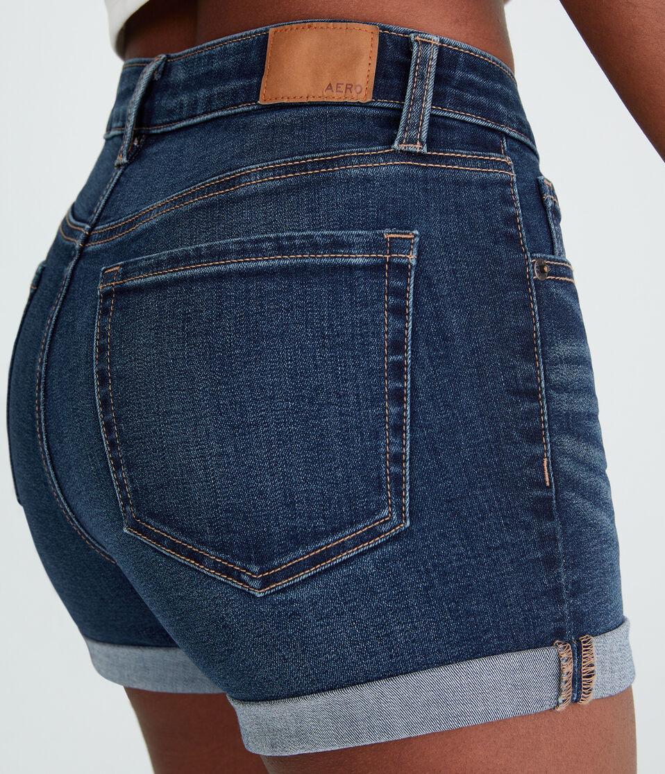 Aéropostale Premium Seriously Stretchy High-Rise Denim Midi Shorts Dark Wash