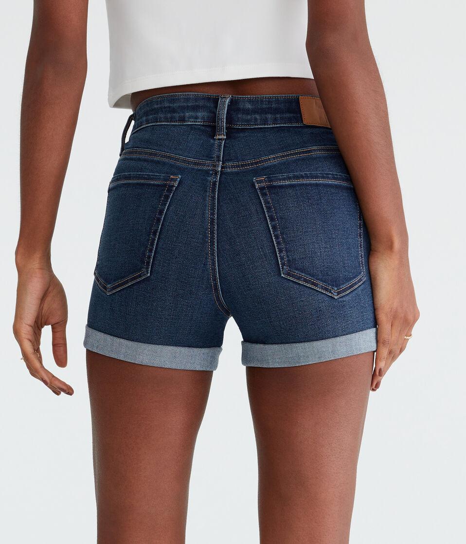 Aéropostale Premium Seriously Stretchy High-Rise Denim Midi Shorts Dark Wash