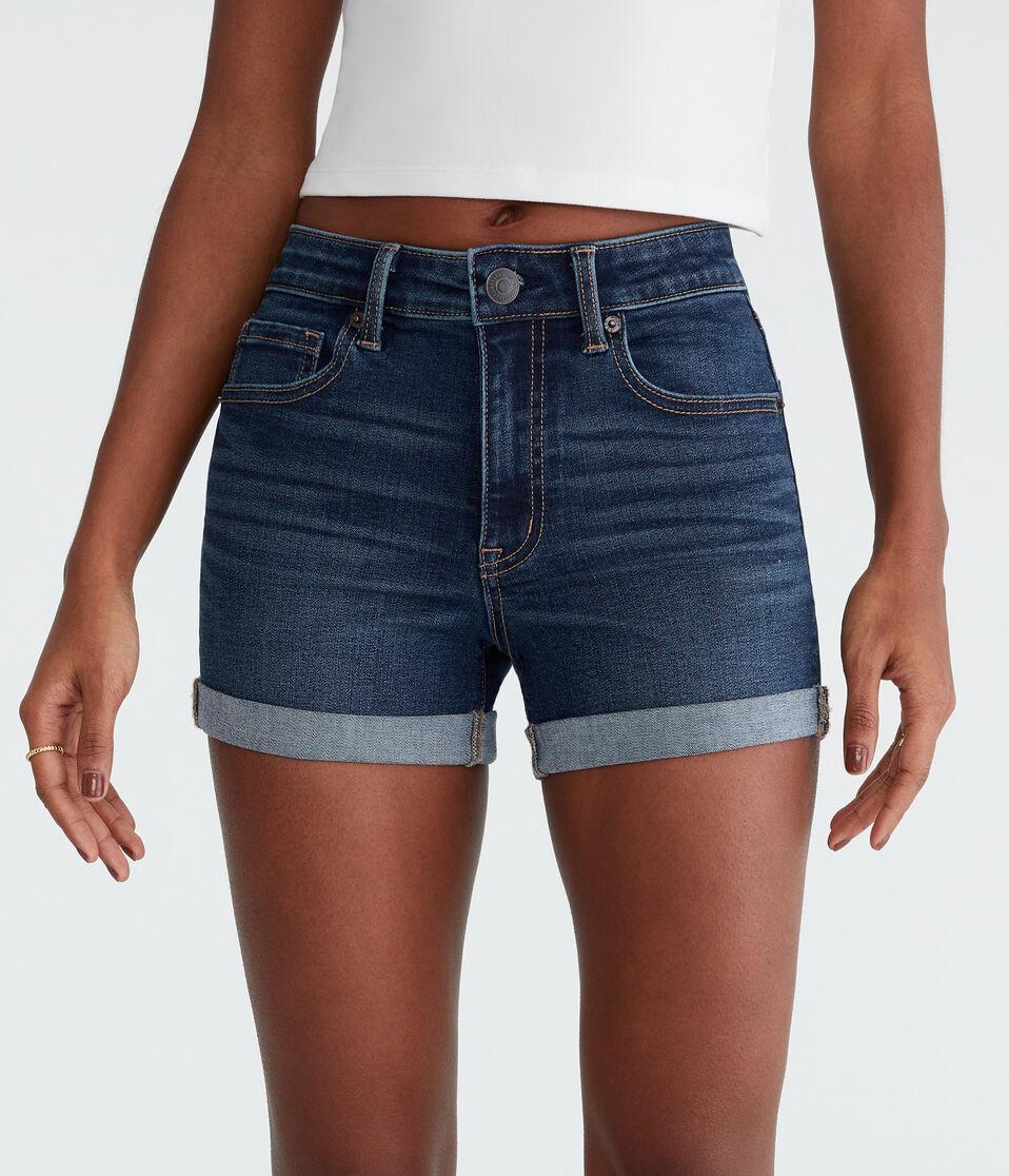 aéropostale Premium Seriously Stretchy High-Rise Denim Midi Shorts dark wash
