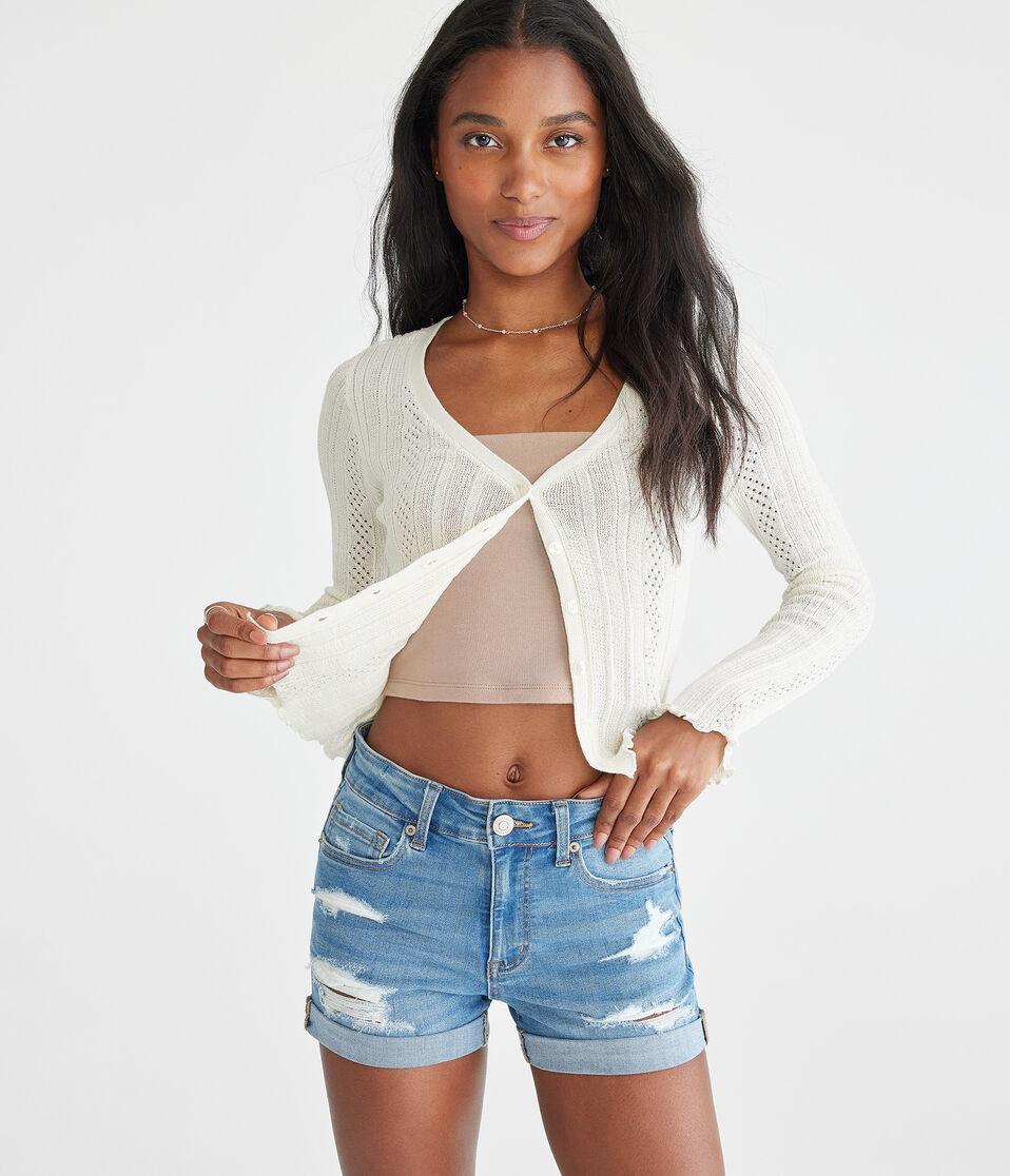 Aéropostale Premium Seriously Stretchy High-Rise Denim Midi Shorts Medium Wash