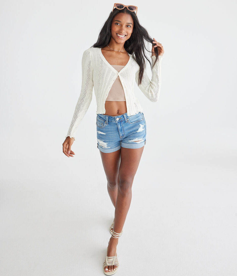 Aéropostale Premium Seriously Stretchy High-Rise Denim Midi Shorts Medium Wash