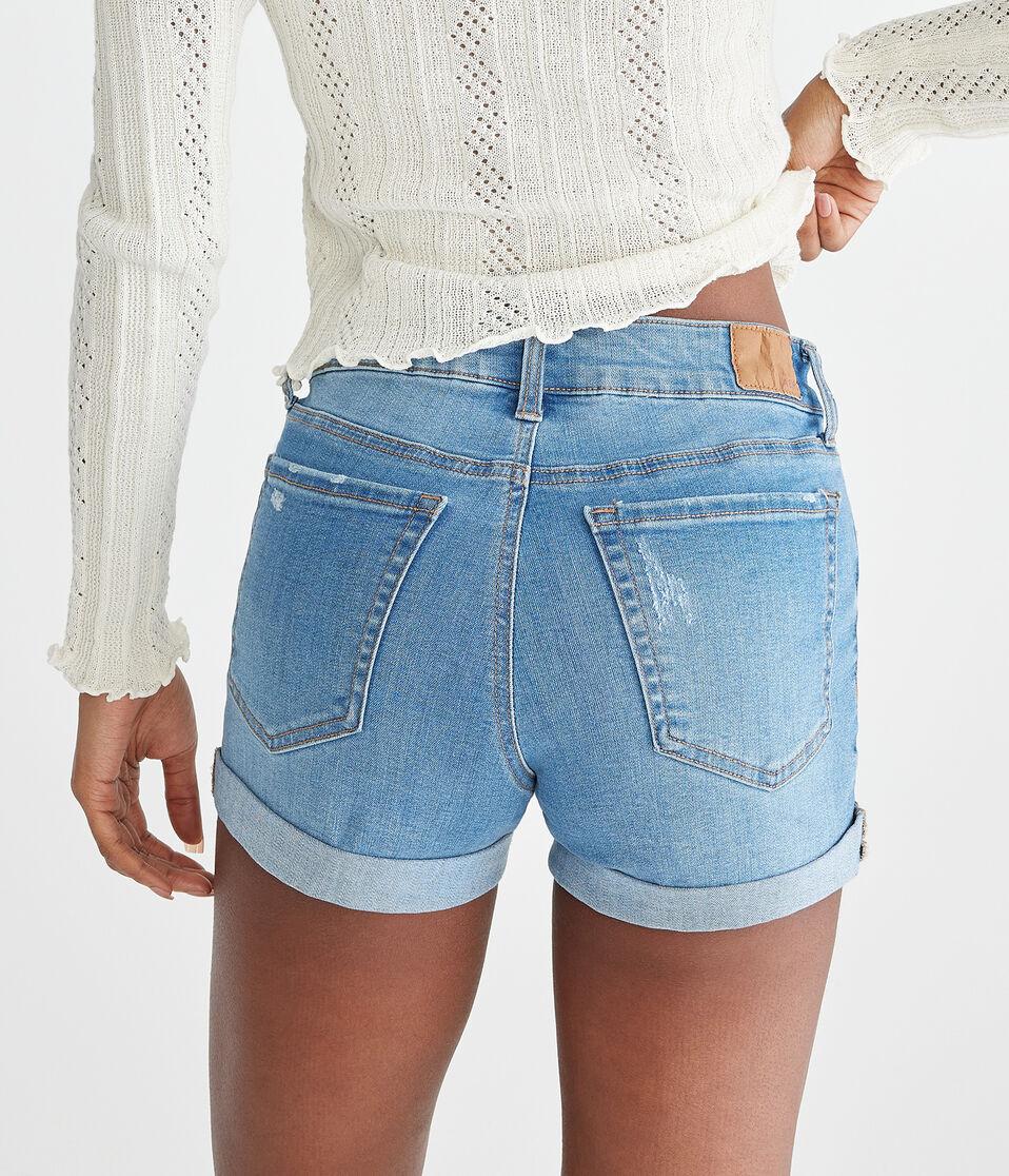 Aéropostale Premium Seriously Stretchy High-Rise Denim Midi Shorts Medium Wash