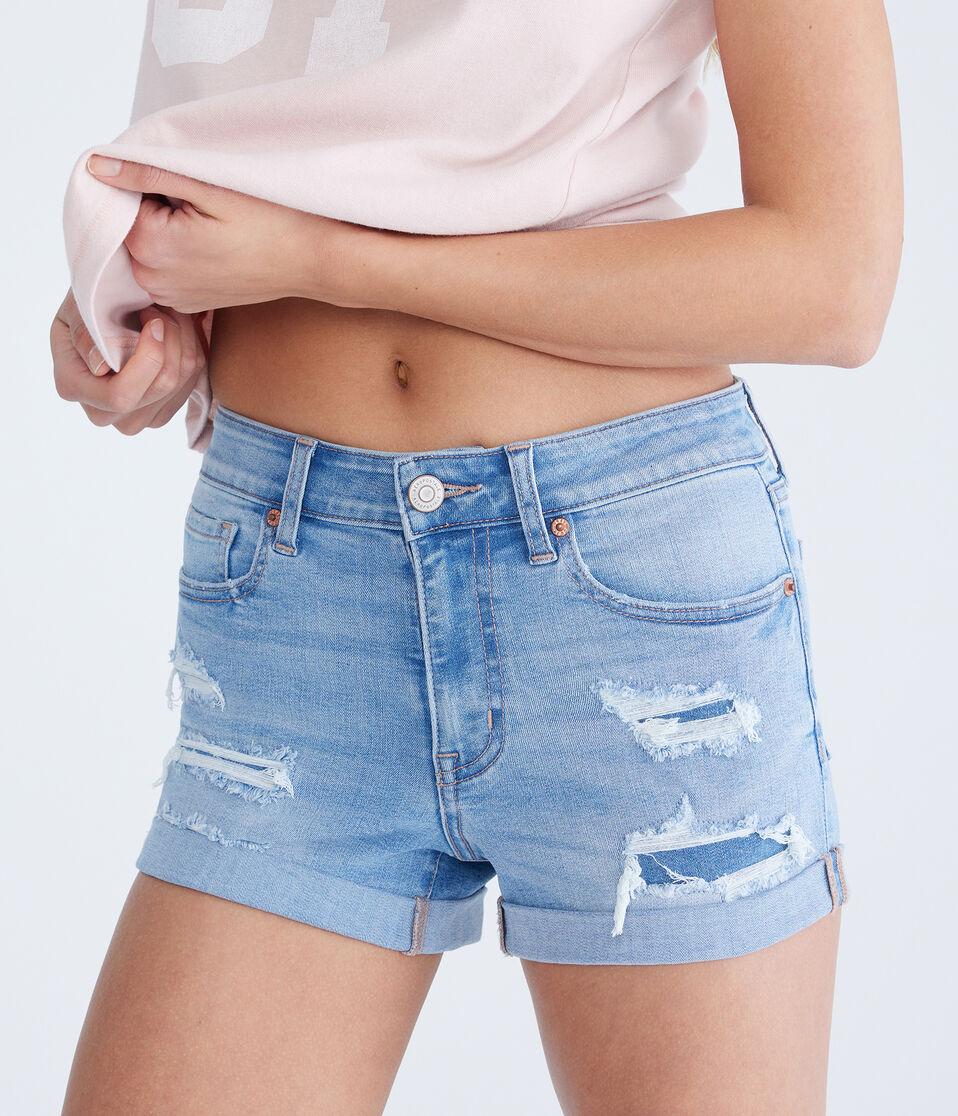 aéropostale Premium Seriously Stretchy High-Rise Denim Midi Shorts medium wash