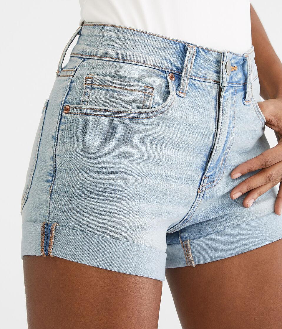 Aéropostale Premium Seriously Stretchy High-Waisted Denim Midi Shorts Light Wash
