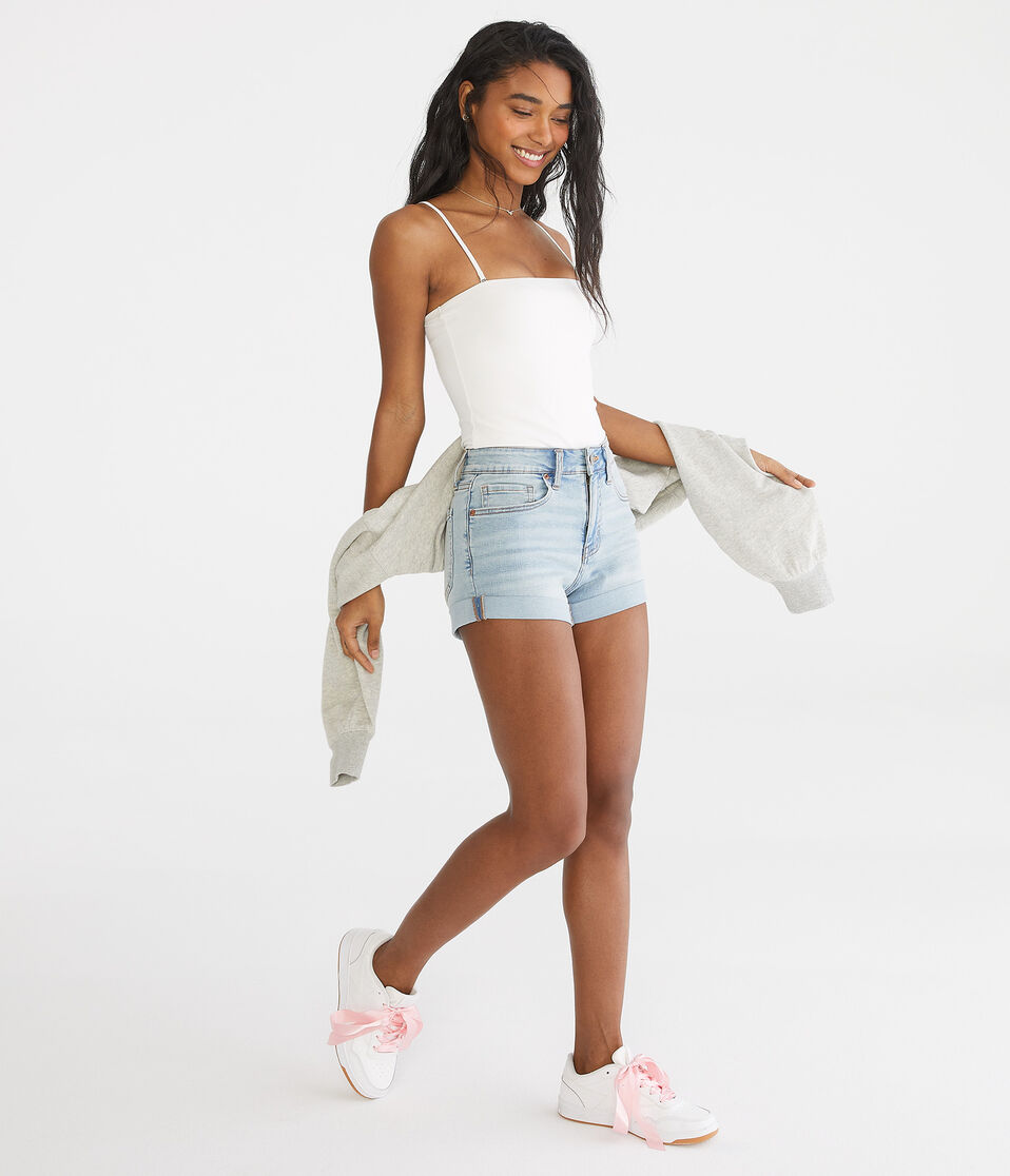 Aéropostale Premium Seriously Stretchy High-Waisted Denim Midi Shorts Light Wash