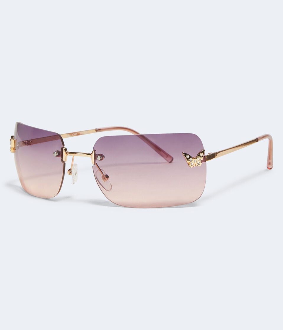 Aéropostale Rhinestone Butterfly Rimless Sunglasses Pink