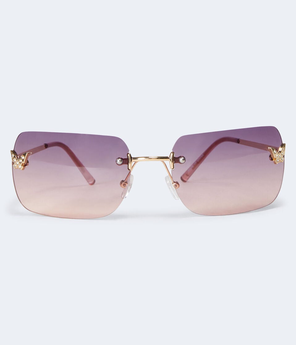 aéropostale Rhinestone Butterfly Rimless Sunglasses pink