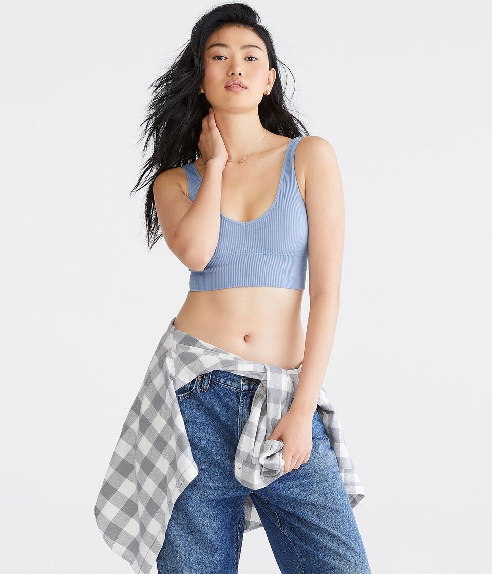 Aéropostale Ribbed Seamless Long-Line Bralette Blue Wish