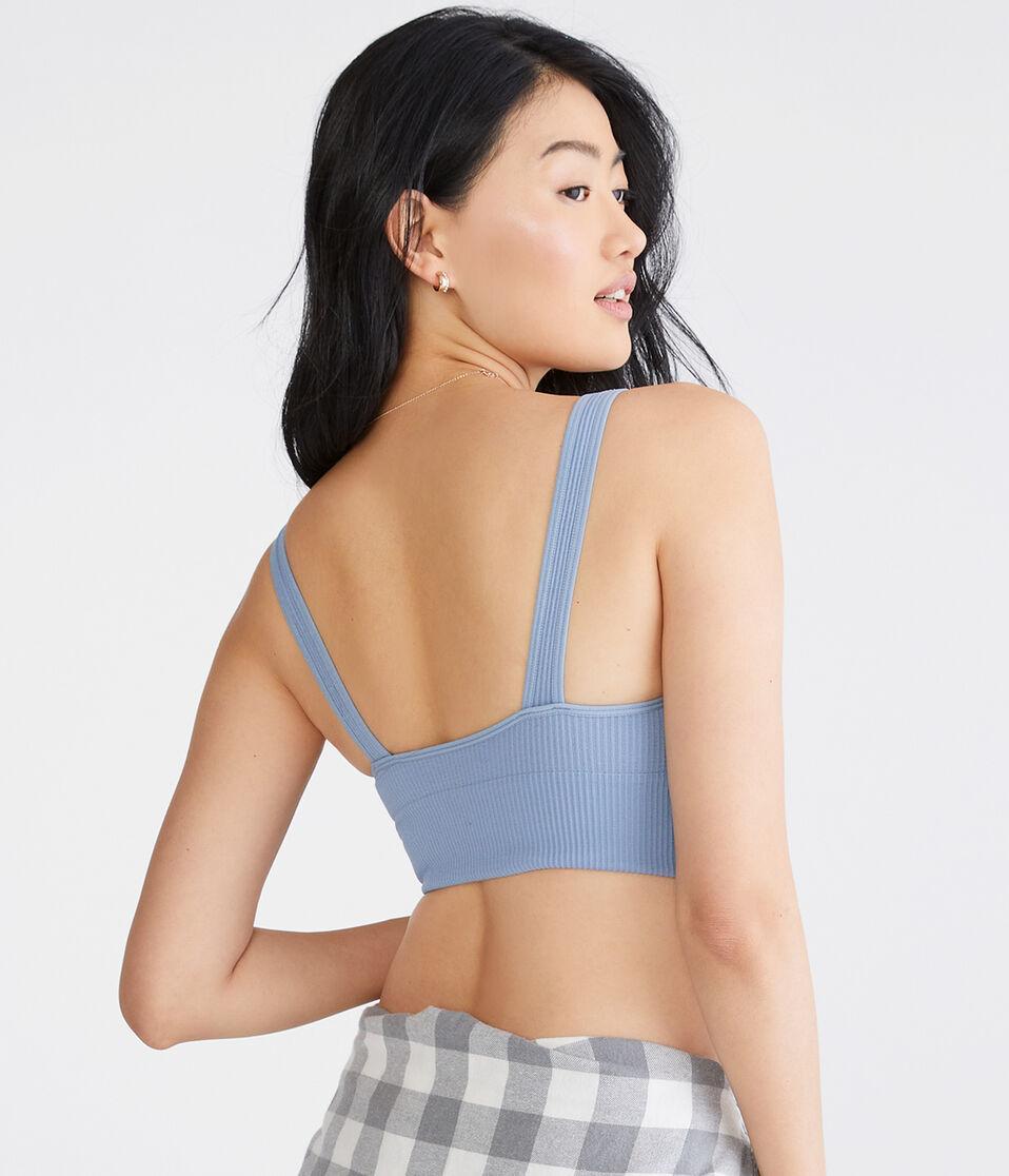 Aéropostale Ribbed Seamless Long-Line Bralette Blue Wish