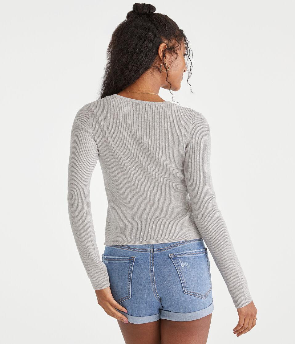 Aéropostale Ribbed V-Neck Cardigan Light Heather Grey