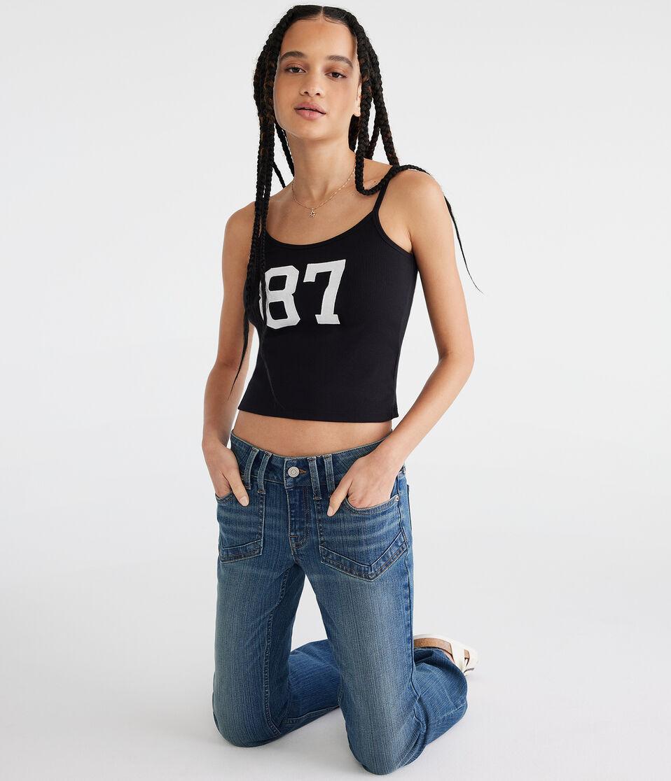 Aéropostale Seriously Soft 87 Ribbed Graphic Tank Black Fox