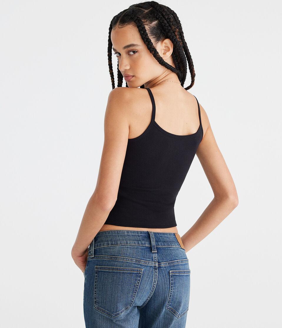 Aéropostale Seriously Soft 87 Ribbed Graphic Tank Black Fox