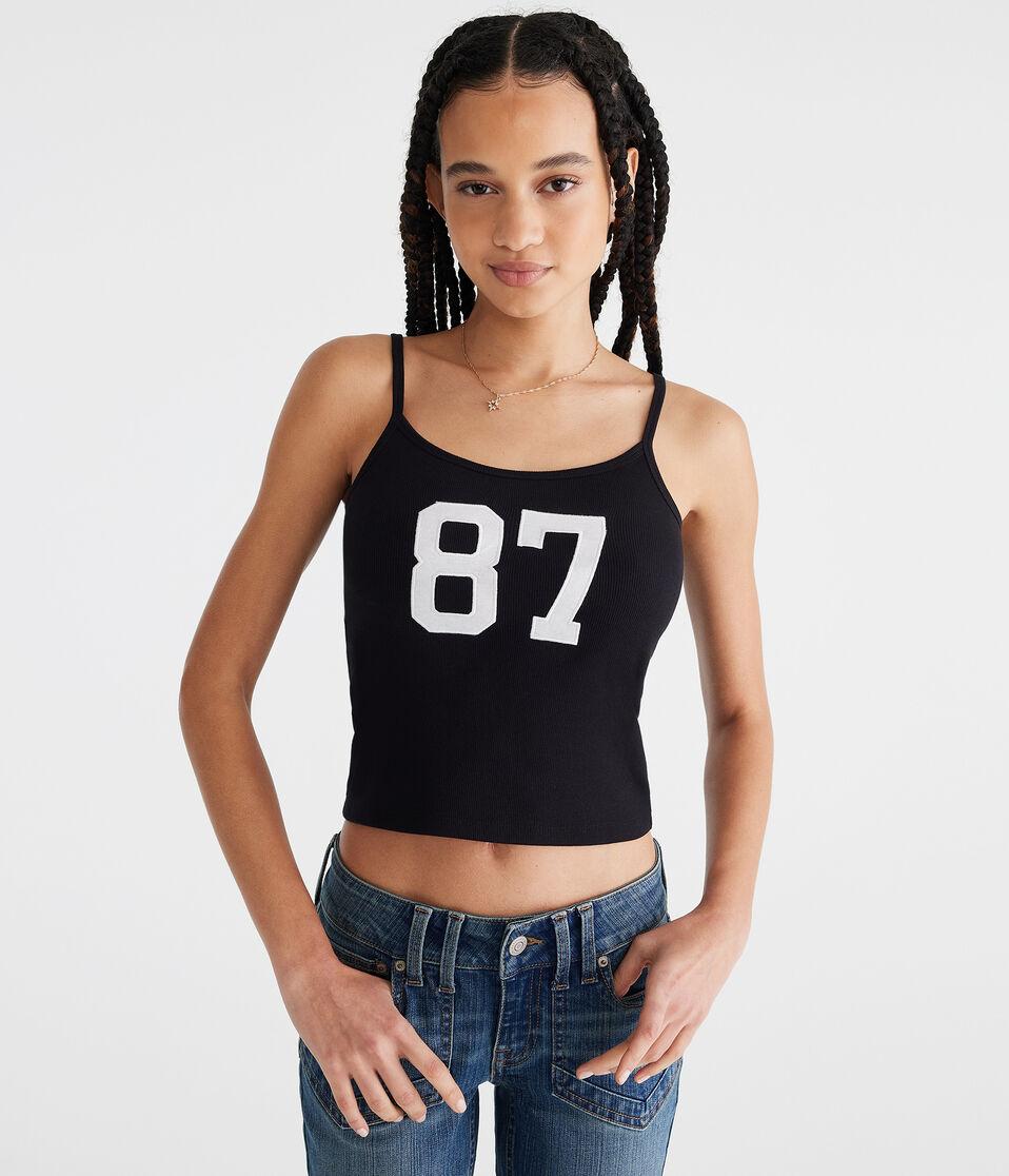 aéropostale Seriously Soft 87 Ribbed Graphic Tank black fox