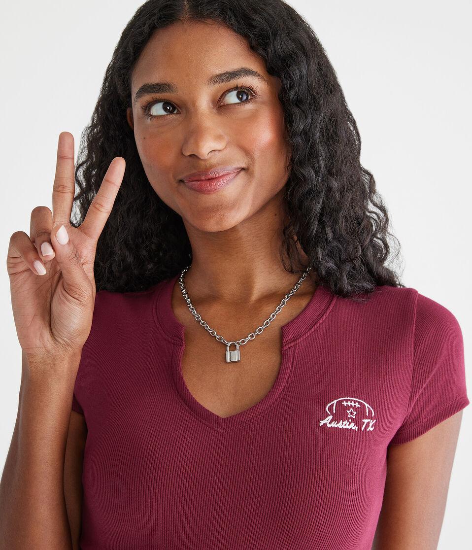 Aéropostale Seriously Soft Austin Football Notch-Neck Graphic Baby Tee Classic Auburn