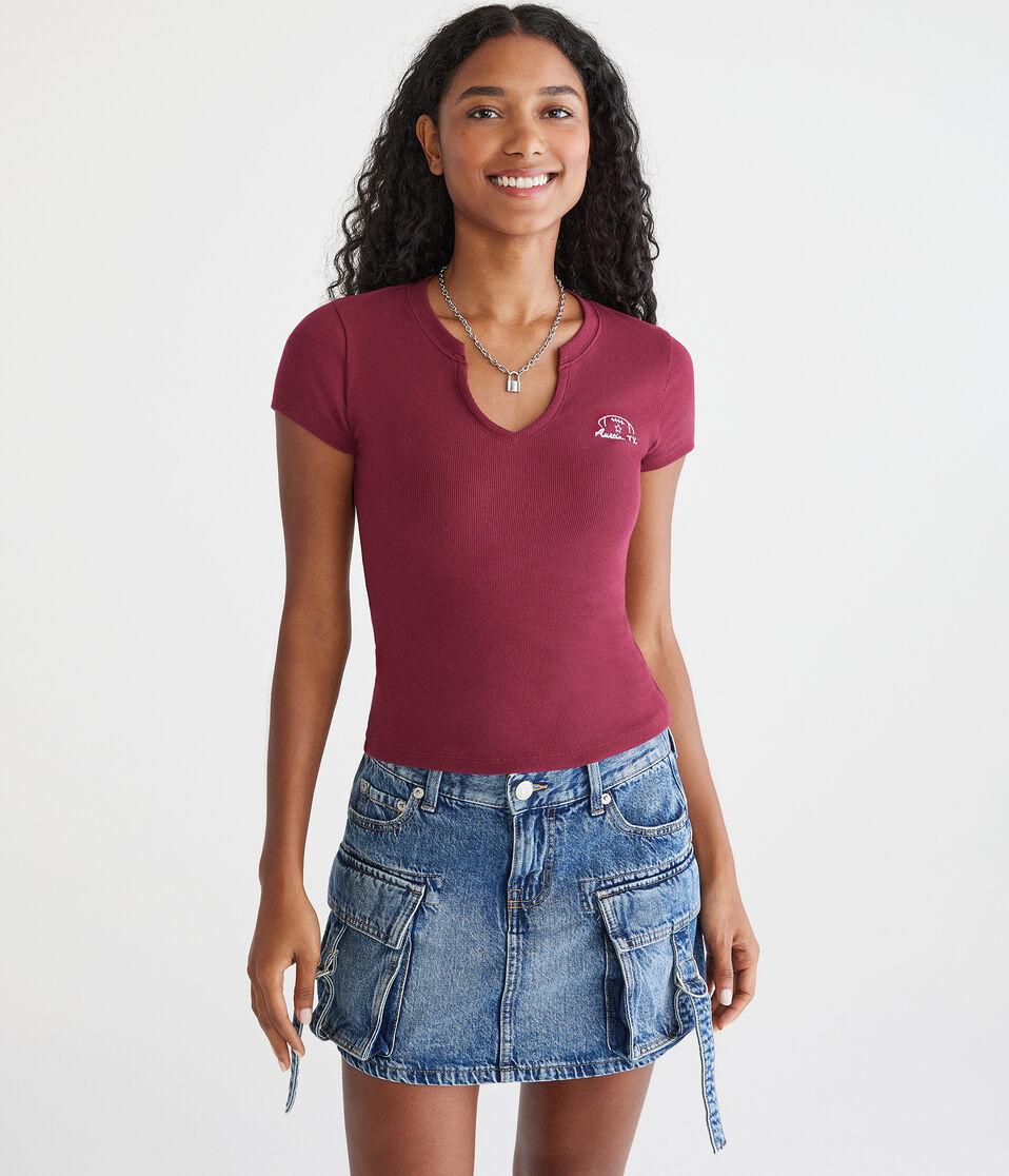 aéropostale Seriously Soft Austin Football Notch-Neck Graphic Baby Tee classic auburn