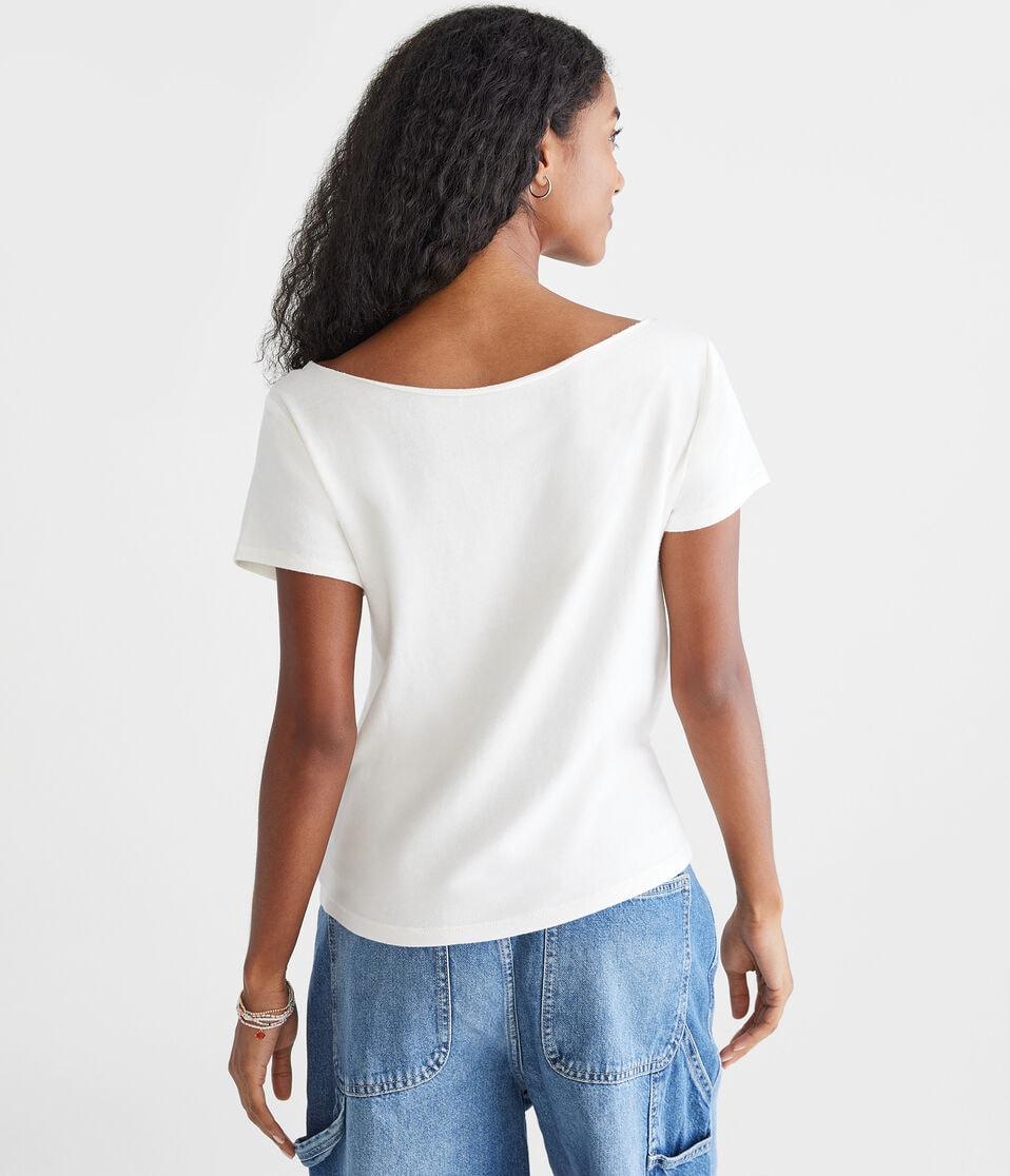 Aéropostale Seriously Soft Austin Off-The-Shoulder Vintage Fit Graphic Tee Cream