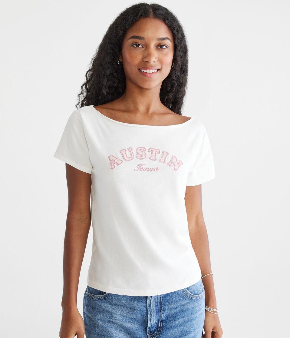 aéropostale Seriously Soft Austin Off-The-Shoulder Vintage Fit Graphic Tee cream