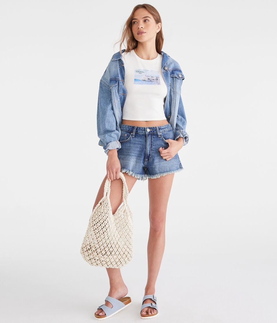 Aéropostale Seriously Soft Barcelona Postcard Baby Tee Cream